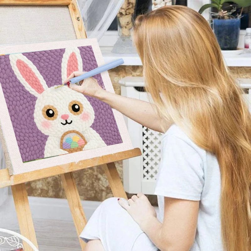 Punch Needle Embroidery Starter Kits With Frame 25cm x 25cm - Easter Bunny Rabbit