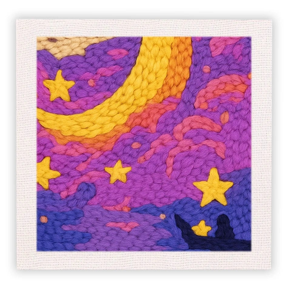 Punch Needle Embroidery Starter Kits With Frame 25cm x 25cm Scenery - Stary Night Sky