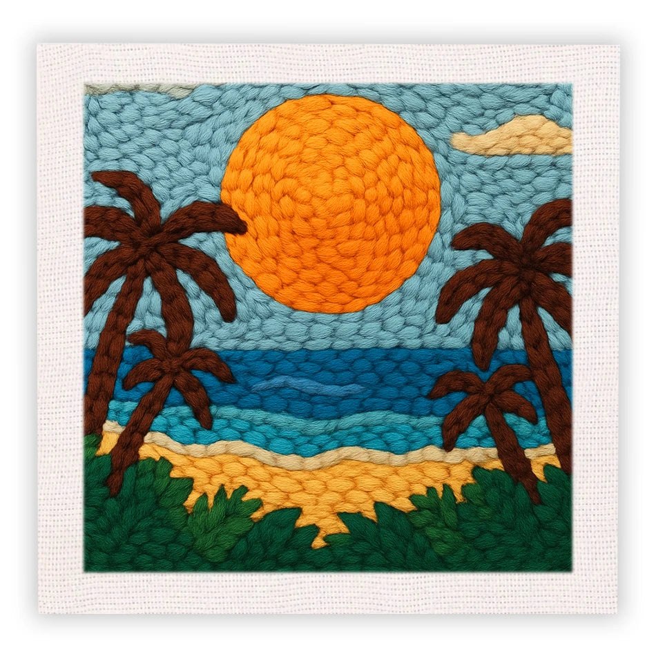 Punch Needle Embroidery Starter Kits With Frame 25cm x 25cm Scenery - Summer Holiday