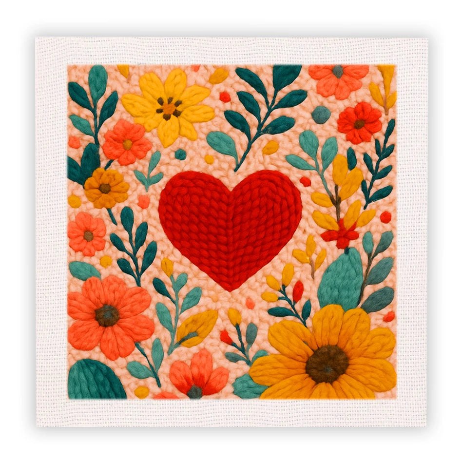 Punch Needle Embroidery Starter Kits With Frame 25cm x 25cm - Floral Love