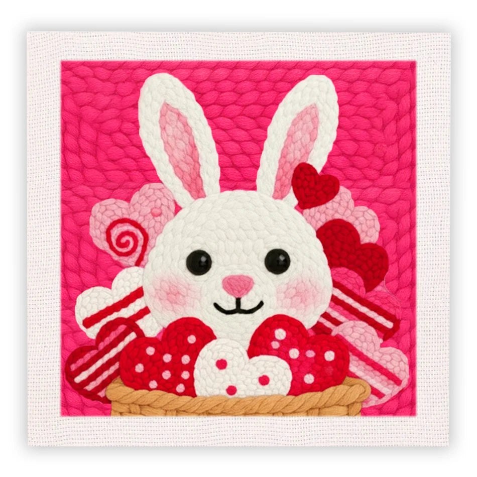 Punch Needle Embroidery Starter Kits With Frame 25cm x 25cm - Easter Love Bunny