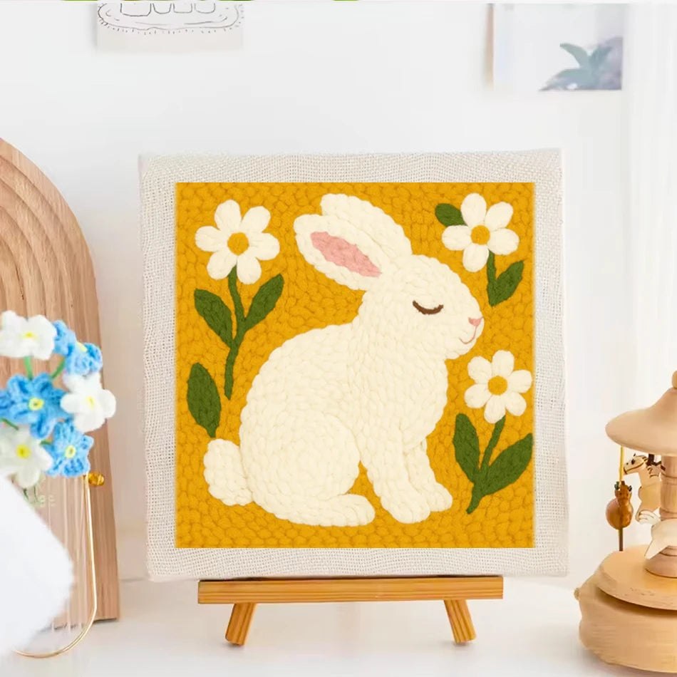 Punch Needle Embroidery Starter Kits With Frame 25cm x 25cm - Rebecca Rabbit