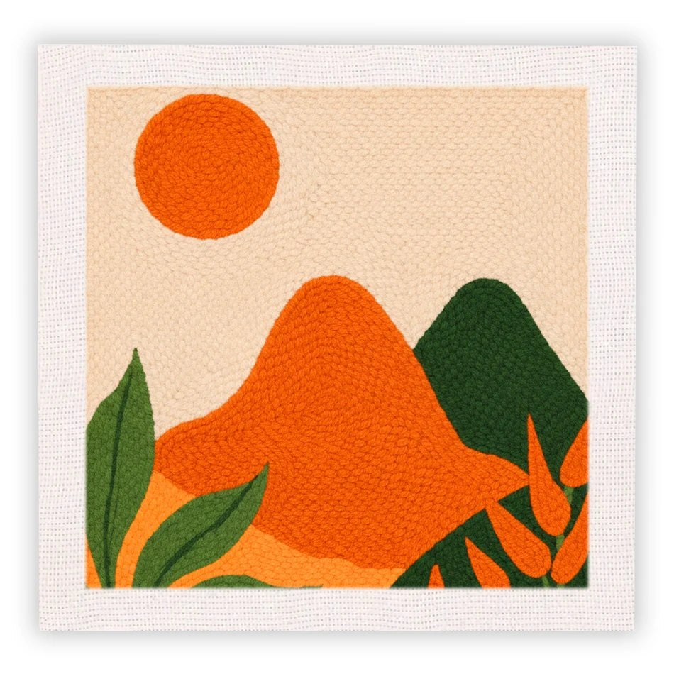 Punch Needle Embroidery Starter Kits With Frame 25cm x 25cm - Hillside Sunset