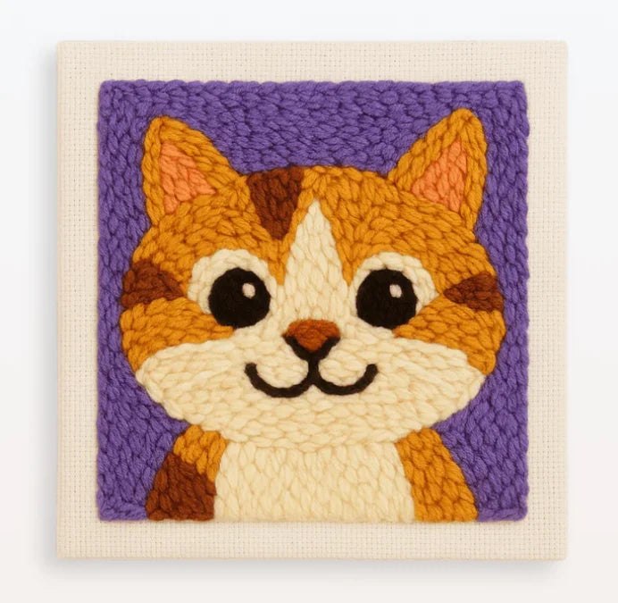 Punch Needle Embroidery Starter Kits With Frame 25cm x 25cm - Ginger Cat