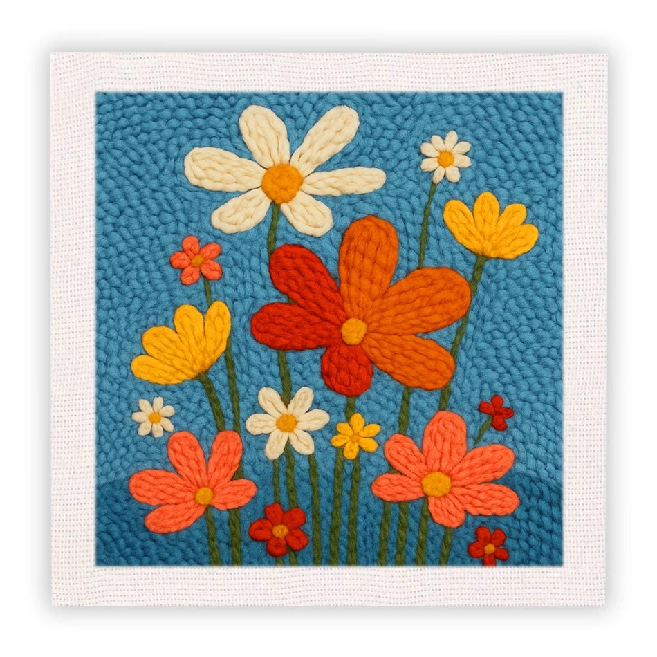 Punch Needle Embroidery Starter Kits With Frame 25cm x 25cm - Sunny Day Flower Bunch