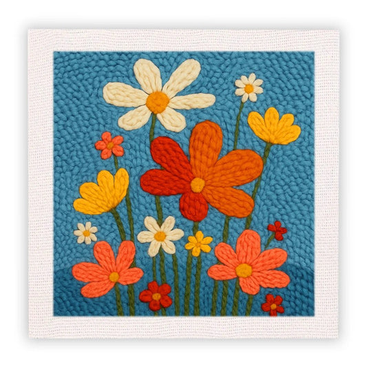 Punch Needle Embroidery Starter Kits With Frame 25cm x 25cm - Sunny Day Flower Bunch
