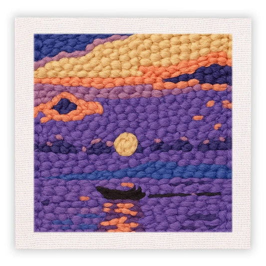 Punch Needle Embroidery Starter Kits With Frame 25cm x 25cm Scenery - Twilight Boating