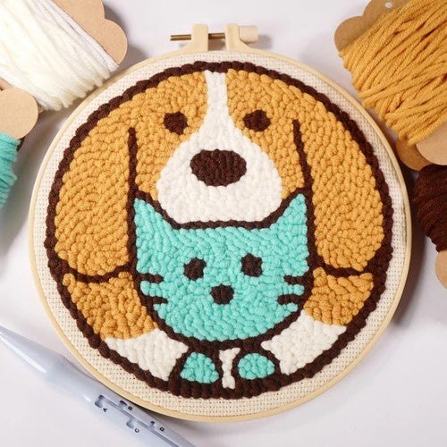 Punch Needle Kit - Cat and Dog Cuddles - Embroidery Craft Set