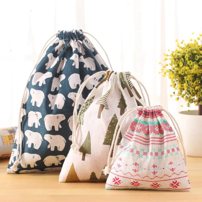 Reusable Christmas Stocking Drawstring Bags Santa Sacks Gift Bag