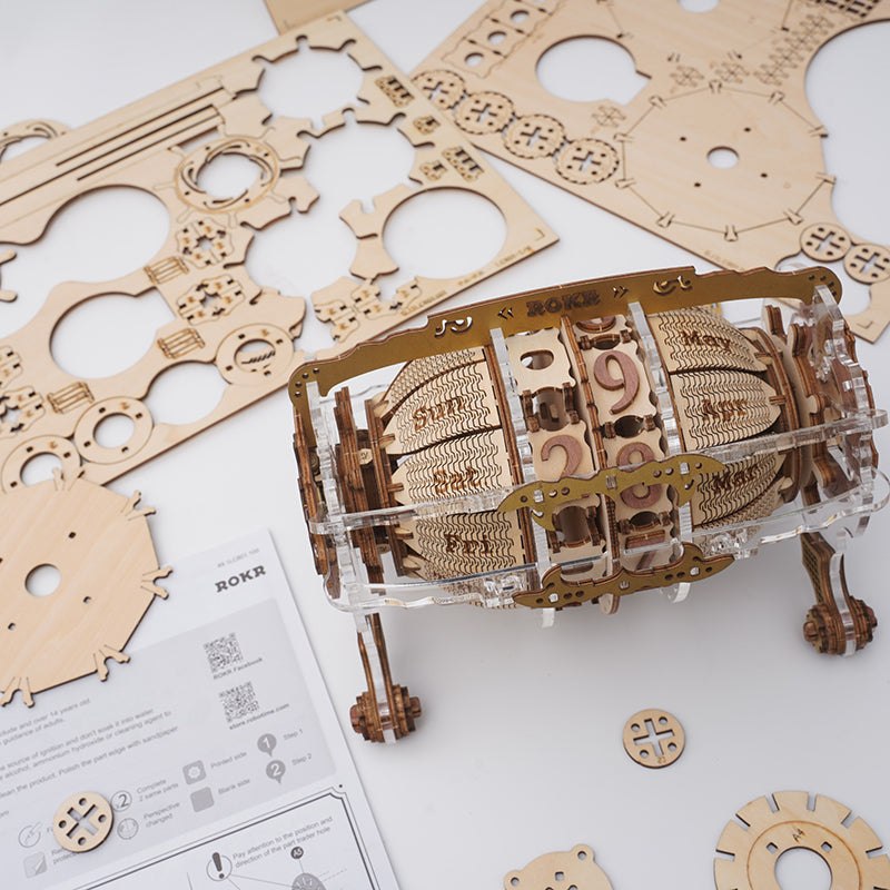 Robotime ROKR 3d Wooden Puzzle Model Building Steampunk Time Engine Desk Calendar