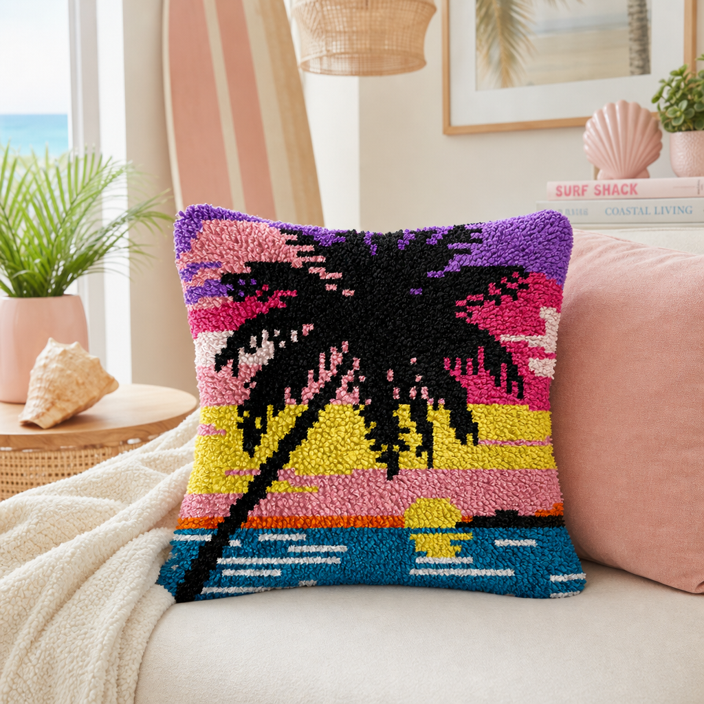 Latch Hook Pillow Making Kit - Tropics Sunset Design