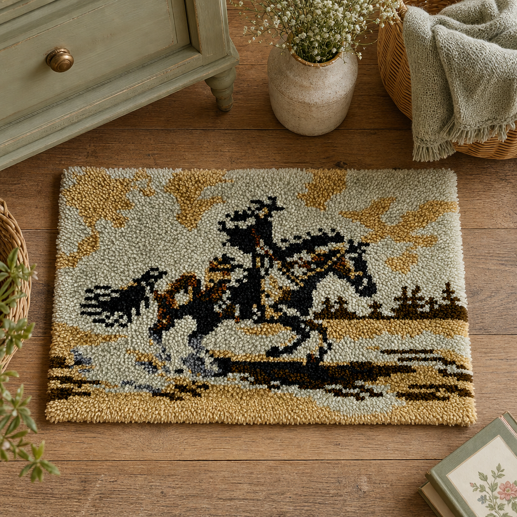 Latch Hook Rug Making Kit - Vintage Cowboy Adventure - 40x60cm