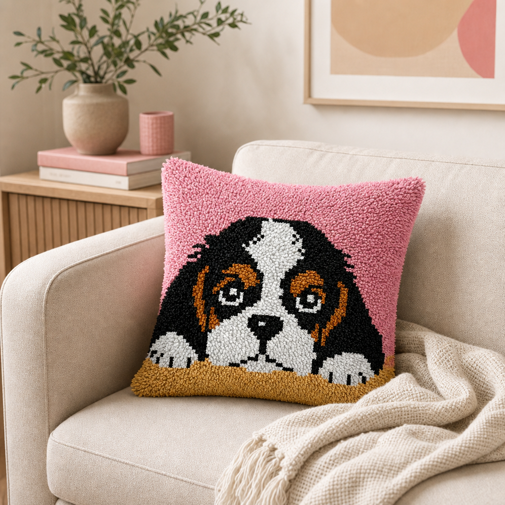 Latch Hook Pillow Making Kit - Perfect Puppy Design