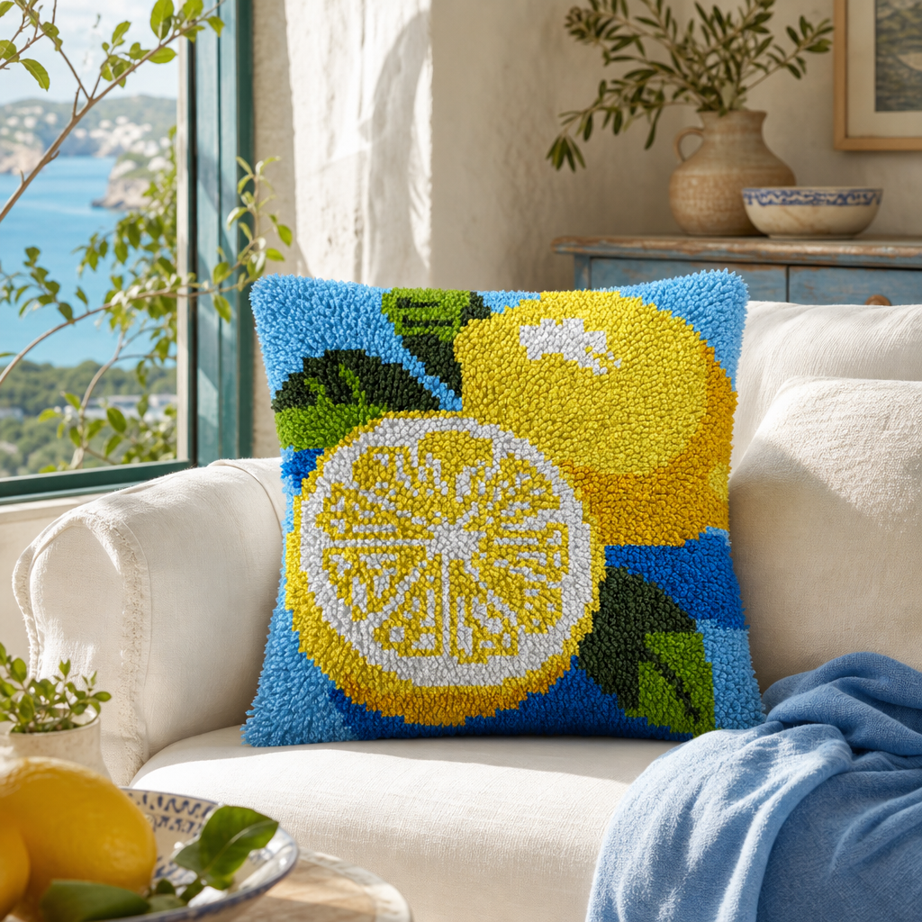 Latch Hook Pillow Making Kit - Lemon Refresh Design