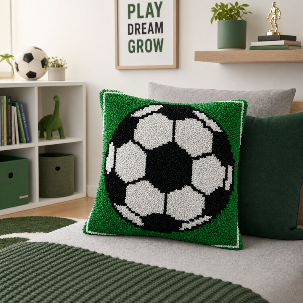 Latch Hook Pillow Making Kit - Soccer on the Field Design