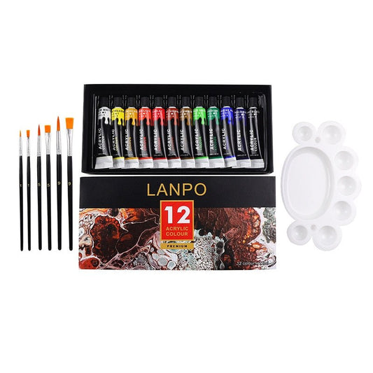 12 Colour Acrylic Paint, Brush & Palette Starter Pack Paint