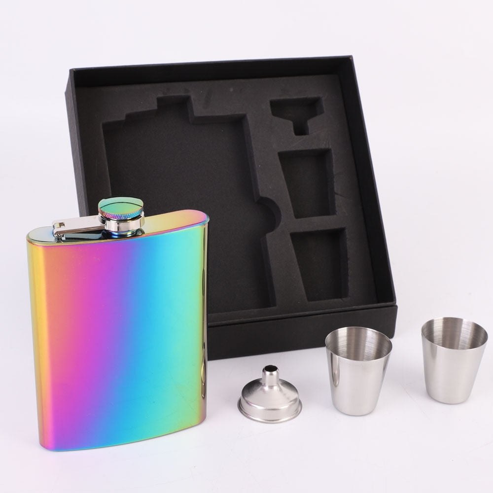 225ml Rainbow Gold Rose Stainless Steel Hip Flask Set Blanks