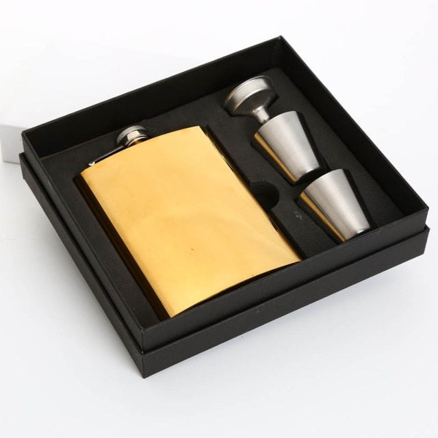 225ml Rainbow Gold Rose Stainless Steel Hip Flask Set Blanks