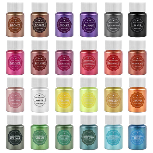 24 Colour Epoxy Resin Pearlescent Pigment Powder Set