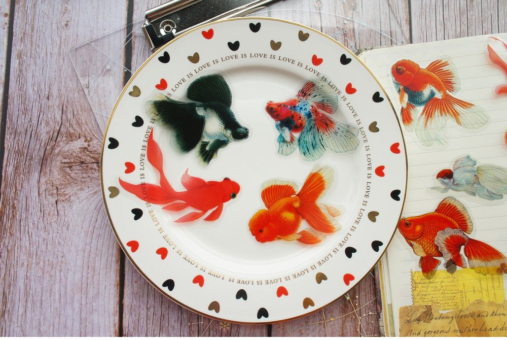 28pcs Goldfish Transparent Large PVC Stickers Resin