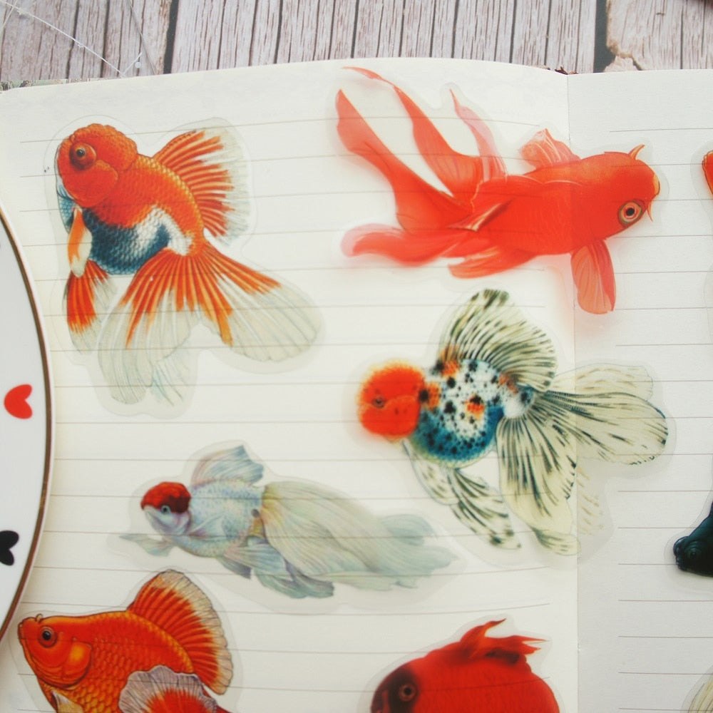 28pcs Goldfish Transparent Large PVC Stickers Resin