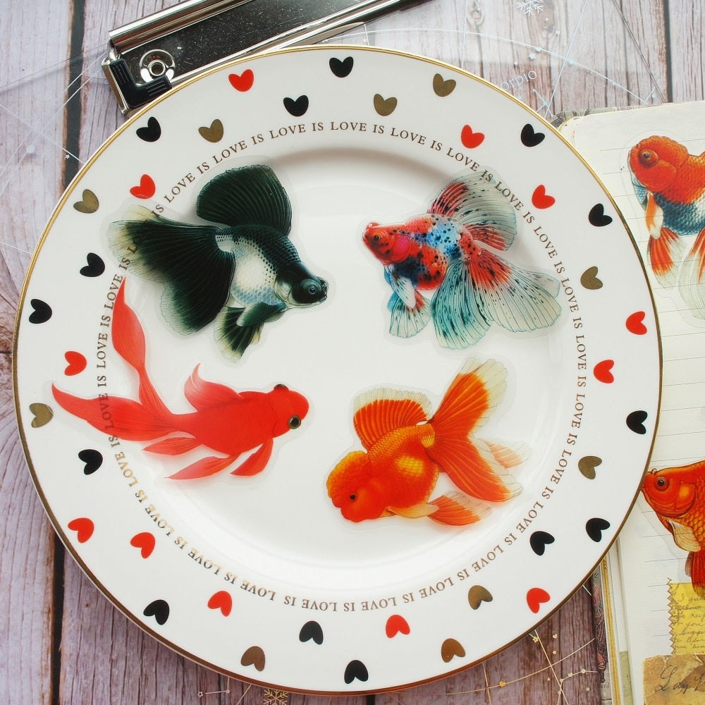 28pcs Goldfish Transparent Large PVC Stickers Resin