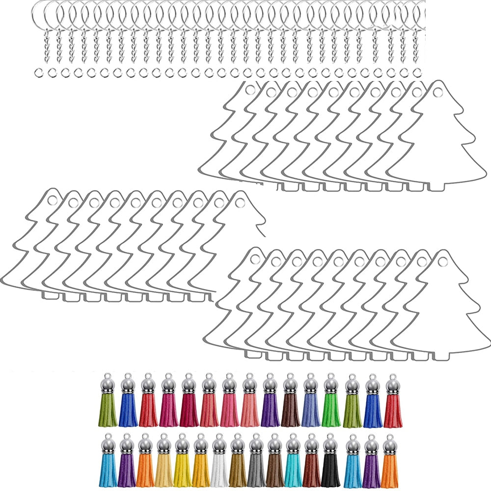 30 x Clear Acrylic Key Ring Sets - Christmas Tree