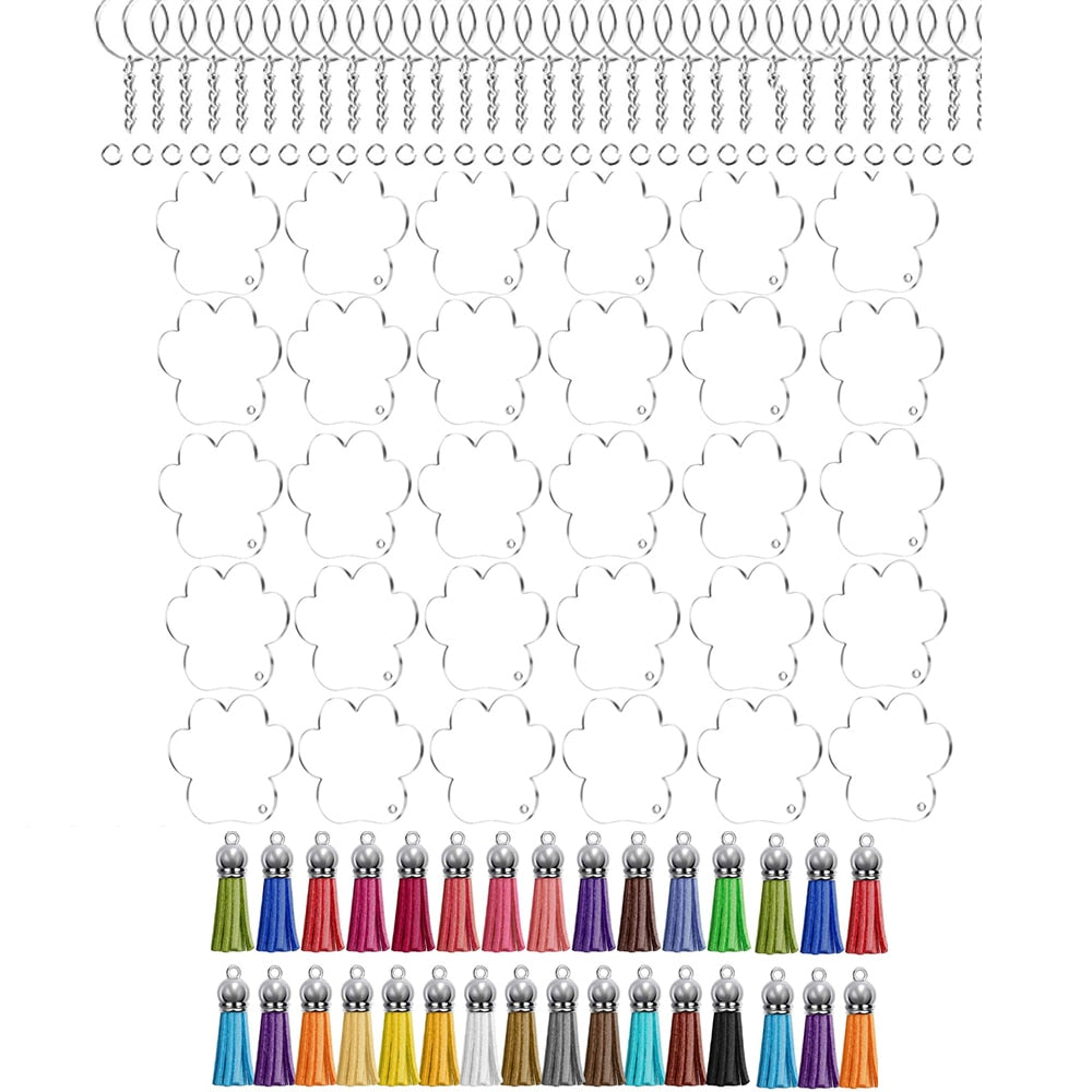 30 x Clear Acrylic Key Ring Sets - Paw Print