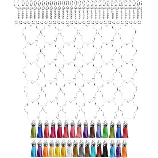 30 x Clear Acrylic Key Ring Sets - Paw Print
