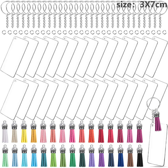 30 x Clear Acrylic Key Ring Sets - Rectangle