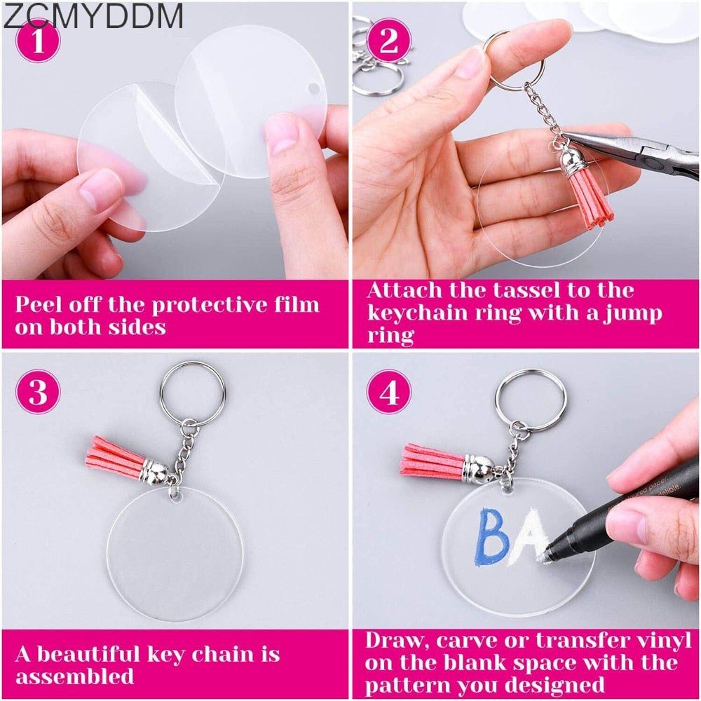 30 x Clear Acrylic Key Ring Sets - Rectangle