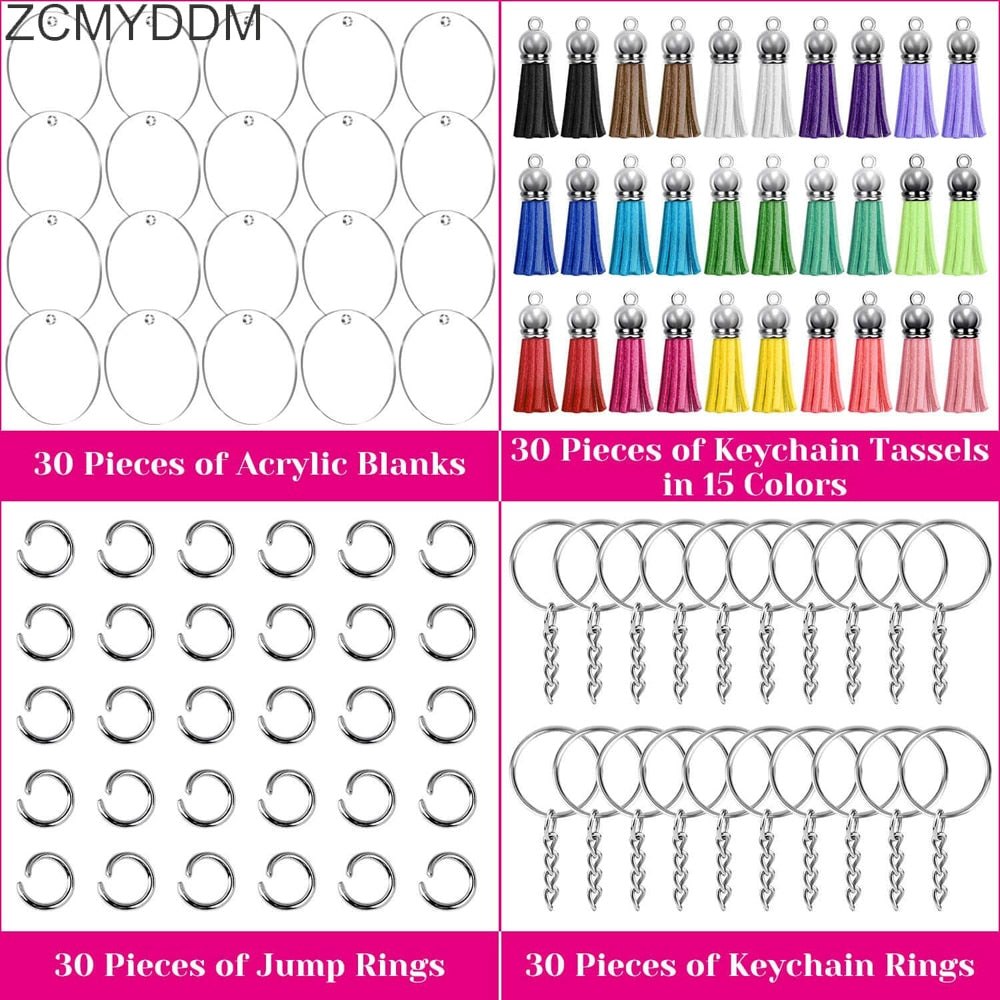 30 x Clear Acrylic Key Ring Sets - Rectangle