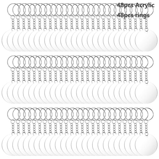 48 x Clear Acrylic Key Ring Sets