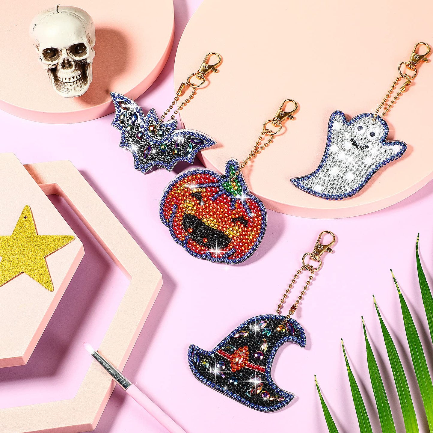 9Pcs Halloween 5D Diamond Painting Keychain Pendant Craft Kit