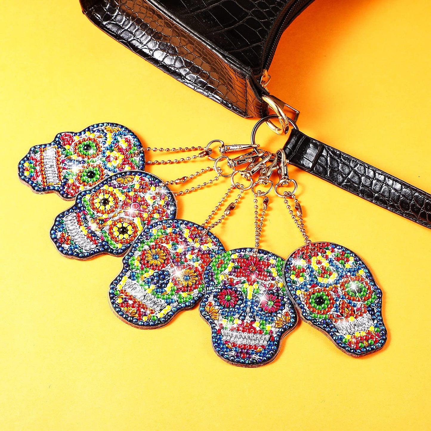 9Pcs Halloween 5D Diamond Painting Keychain Pendant Craft Kit