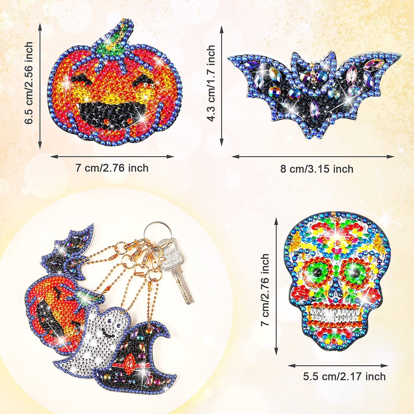 9Pcs Halloween 5D Diamond Painting Keychain Pendant Craft Kit