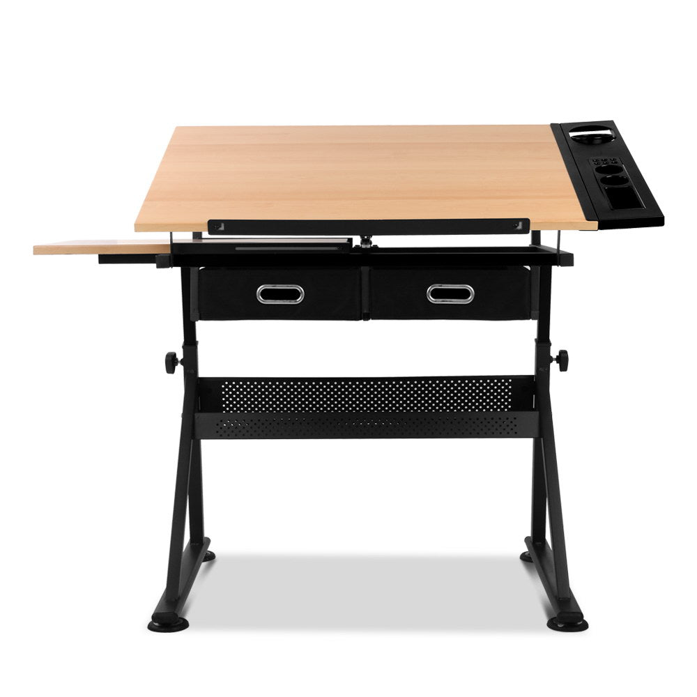 Artiss Tilt Drafting Table Stool Set - Natural & Black Furniture > Office