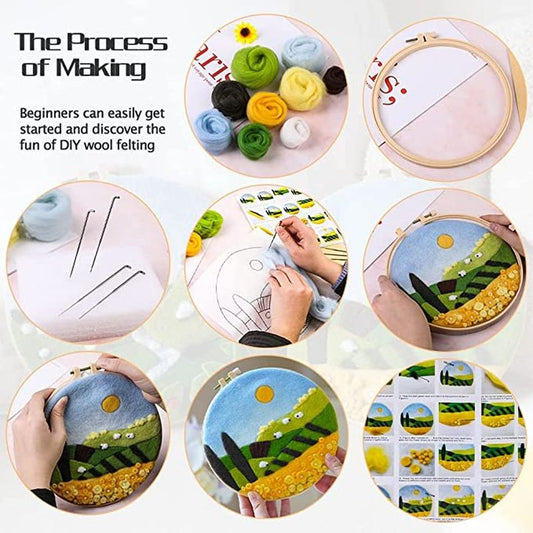 Christmas Wool Felt Painting Craft Kits With Frame - Snow Cottage Wool Felting Kits