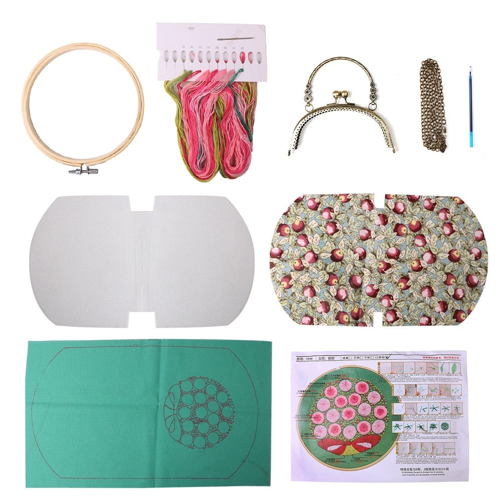 DIY Embroidery Purse Bag Kit Blue Floral Art