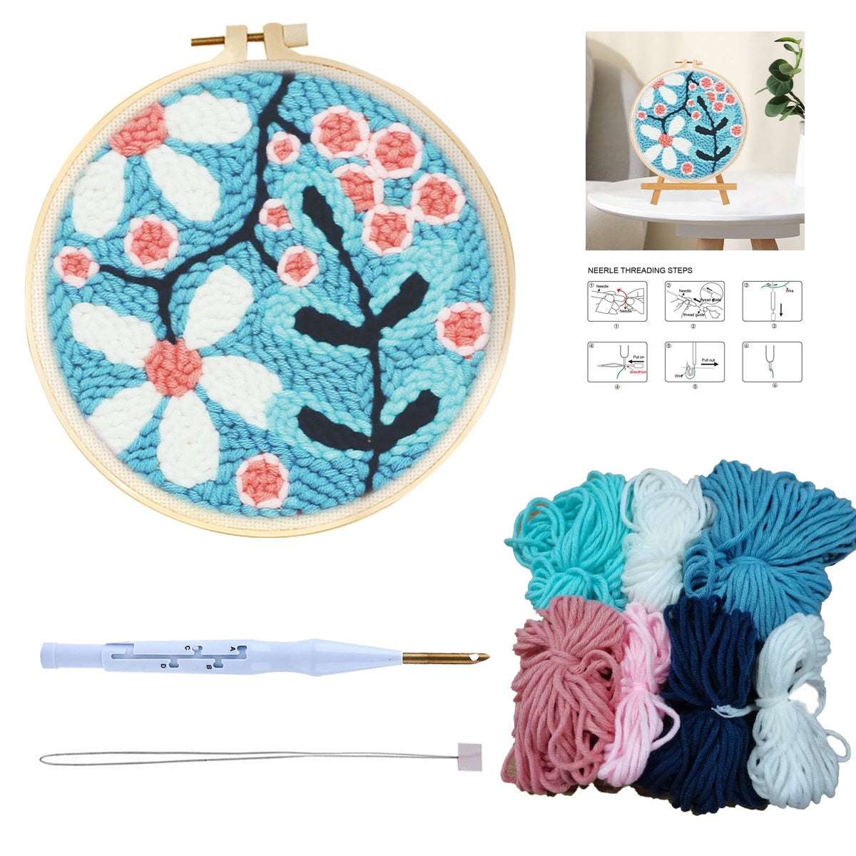 DIY Punch Needle Starter Kit For Beginners - Blue Blossom Flowers – Craft  Outlet Australia