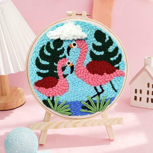 DIY Punch Needle Starter Kit For Beginners - Tropical Flamingos