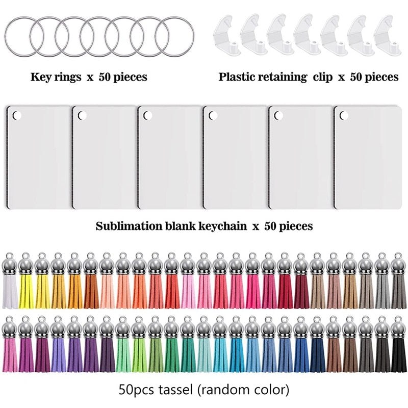 Dye Sublimation Rectangle Keychain Blanks Set x 50