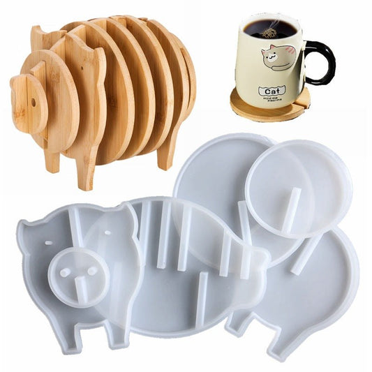 Epoxy Resin Silicone Mould Pig Coaster Set