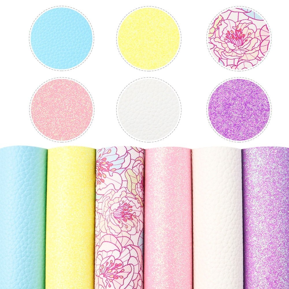 Faux Synthetic Leather Sheet Packs 6 Sheets x 20*33cm - Pretty Pastels Faux Leather