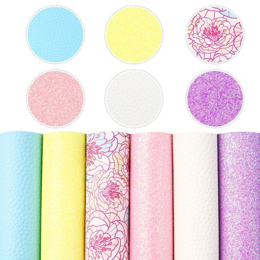 Faux Synthetic Leather Sheet Packs 6 Sheets x 20*33cm - Pretty Pastels Faux Leather