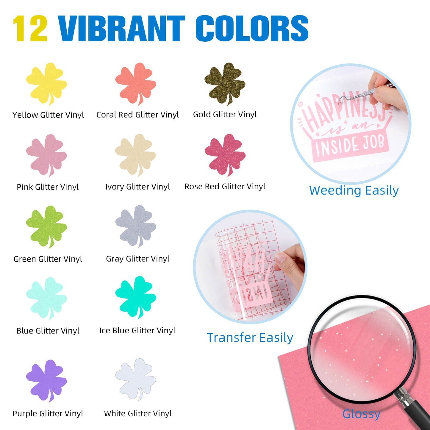 Glitter Self Adhesive Vinyl Sheets Pack - 12pcs 12X12 Inch