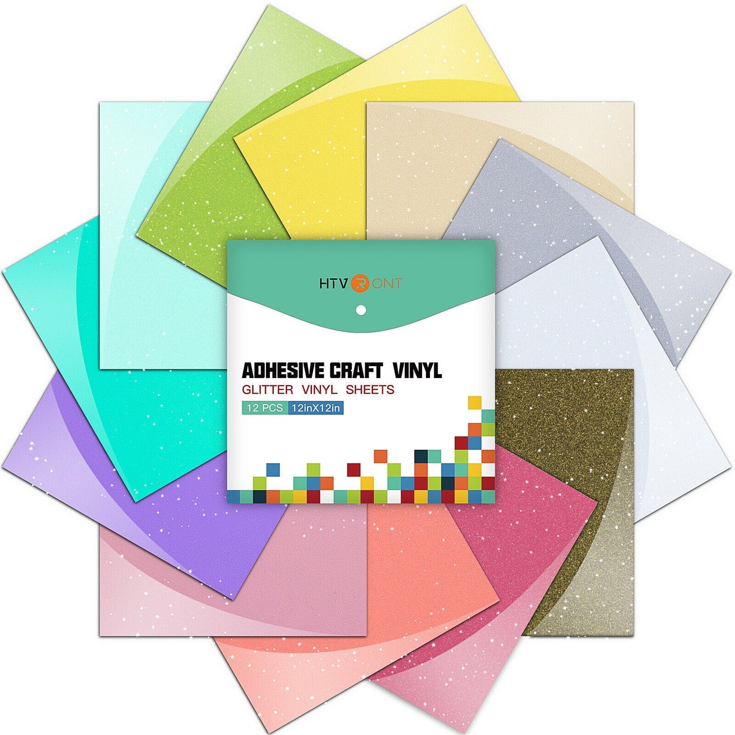 Glitter Self Adhesive Vinyl Sheets Pack - 12pcs 12X12 Inch