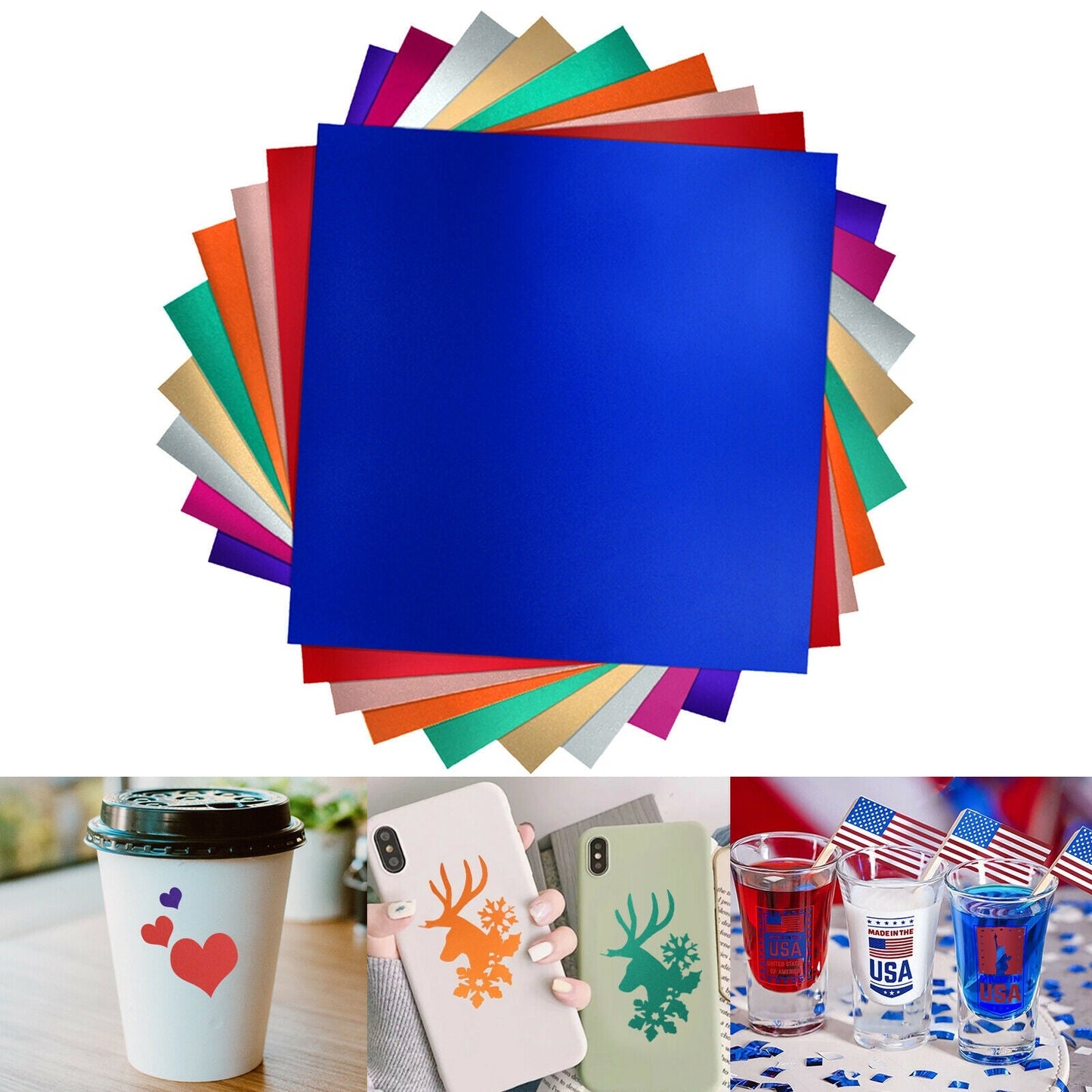 HTVRONT 30X30cm Matte Metallic Permanent Adhesive Vinyl Bundle 9 x Sheets