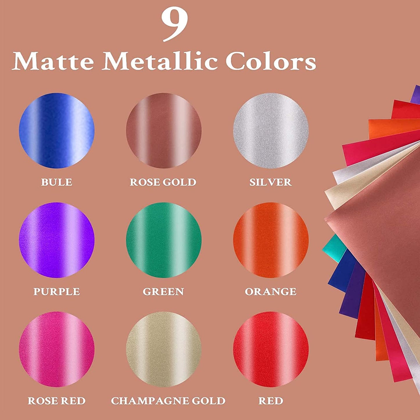 HTVRONT 30X30cm Matte Metallic Permanent Adhesive Vinyl Bundle 9 x Sheets