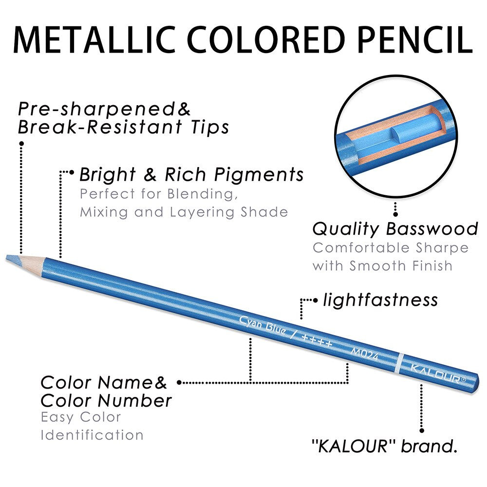 Kalour Metallic Colour Pencil 50pcs Set Colouring